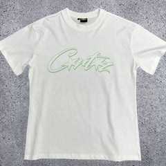 Mint Green Accent Star-Logo Graphic Tee - White & Green Streetwear T-Shirt